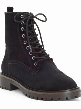 Lucky Brand Idara Suede Leather Boot Moto Style Lace-Up Black size 8.5